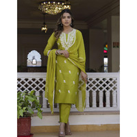 Navlik Women's Cotton Embroidered Straight Kurta with and Dupatta Sets (NK-691)