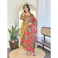Navlik Women's Rayon Printed Flared Kurta with Pant and Dupatta Sets (NK-733)