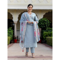 Navlik Women's Roman Silk Embroidered Straight Kurta with Pant and Dupatta Sets (M-Arya)