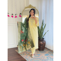 Navlik Women's Chanderi Viscose Embroidered Straight Kurta with Pant and Dupatta Sets (M-Kervi)