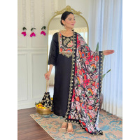 Navlik Women's Chanderi Viscose Embroidered Straight Kurta with Pant and Dupatta Sets (M-Nari)