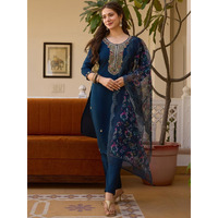 Navlik Women's Chanderi Viscose Embroidered Straight Kurta with Pant and Dupatta Sets (NK-MV-21)
