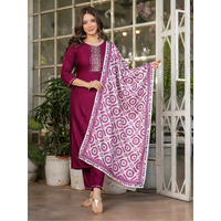Navlik Women's Rayon Embroidered Straight Kurta with Pant And Dupatta Sets (MV-612)