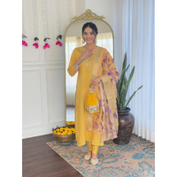 Navlik Women's Chanderi Embroidered Straight Kurta with Pant and Dupatta Sets (OR-K96)
