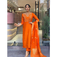 Navlik Women's Chanderi Viscose Embroidered Straight Kurta Pant and Dupatta Sets (S-Akshara)
