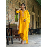 Navlik Women's Chanderi Viscose Embroidered Straight Kurta with Pant and Dupatta Sets (S-Alice)