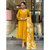 Navlik Women's Chinon Silk Embroidered Flared Kurta with Pant and Dupatta Sets (SC-Ramika)