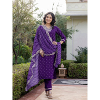 Navlik Women's Violate Chanderi Silk Embroidered Straight Kurta with Chanderi Silk Pant and Taby Laced Dupatta Sets (NK-SC-Sakhi)