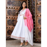 Navlik Women's Chanderi Viscose Embroidered Straight Kurta with Pant and Dupatta Sets (S-Falguni)