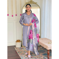 Navlik Women's Chanderi Silk Embroidered Straight Kurta with Pant And Dupatta Sets (S-Grace)
