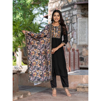 Navlik Women's Chanderi Viscose Embroidered Straight Kurta with Pant and Dupatta Sets (S-Hazel)