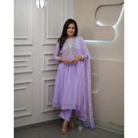 Navlik Women's Georgette Embroidered Flared Kurta with Pant and Dupatta Sets (NX-S-Jeel)