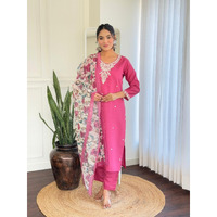 Navlik Women's Chanderi Silk Embroidered Straight Kurta Pant and Dupatta Sets (S-Liza)