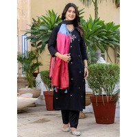 Navlik Women's Chanderi Viscose Embroidered Flared Kurta with Pant and Dupatta Sets (S-Mallika)
