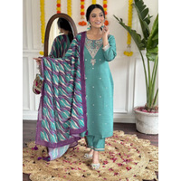 Navlik Women's Chanderi Viscose Embroidered Straight Kurta with Pant and Dupatta Sets (S-Namrata)