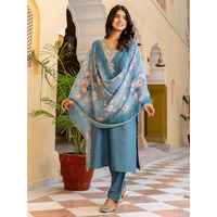 Navlik Women's Firoji Viscose Rayon Embroidered Straight Kurta with Viscose Rayon Pant and Organza Printed Dupatta Sets (NK-SRS-104)