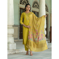 Navlik Women's Chanderi Viscose Embroidered Straight Kurta with Pant and Dupatta Sets (S-Sofia)