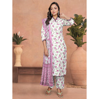 Navlik Women's Cotton Printed Straight Kurta with Pant and Dupatta Sets (STYL-Sangini)