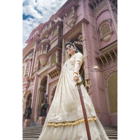 Beige Mukaish Tikki Pure Tassar Lehenga Set