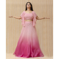 Shaded Pink  Pure Organza Skirt with Chikan Muakish Top