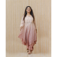 Shaded Pink Pure Tassar Silk Raindrop Mukaish Work Kurta with Plazzo