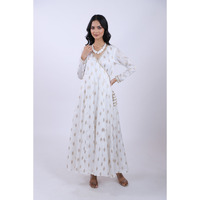 Stunningly Beautiful White & Gold-Toned Ethnic Motifs Printed Angrakha Styled Flared Anarkali