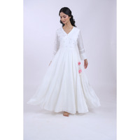 White Muslin Choli Pattern Angrakha With Pink Tassles