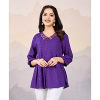 MOJILAA Women's Purple Pure Viscose Floral Embroidered Peplum Top