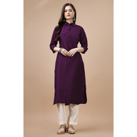 MOJILAA Women's Purple Chinon Silk Solid Calf Length Straight Pathani Kurta (Size: S, Color: Purple)