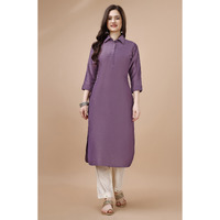 MOJILAA Women's Lavender Chinon Silk Solid Calf Length Straight Pathani Kurta (Size: S, Color: Lavender)