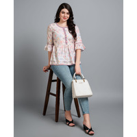 MOJILAA Women's Mauve Pure Cotton Blend Abstract Bored Schiffli Embroidered Peplum Top