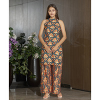 MOJILAA Women's Grey Crepe Geometric Printed Party Co-ord Set