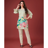 MOJILAA Women's Ivory Linen Floral Print Causal Co-ord Set
