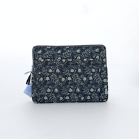Cotton Laptop Sleeve/Cover - Black Floral - 13 inches