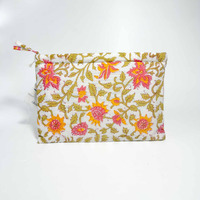 Sustainable Cotton Travel Pouch/Organizer by Ekatra - Pink Floral