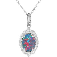 Opal Necklace for Women Oval-Cut Opal Jewelry Sterling Silver 10K 14K 18K Gold Gemstone Pendant Necklaces Anniversary Birthday