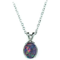 Australian Opal Jewelry - Dainty Australian Triplets Opal Necklace Pendant in Sterling Silver White Gold Plated Women's Jewelry