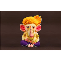 4.3 Inch Cute Eco Friendly Colorful Bal Ganesha With Orange Pagdi