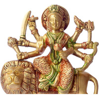 Brass Durga Idol on Lion for Navratri Puja