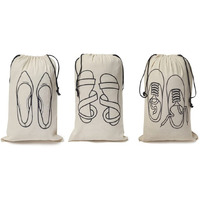 IVILLAGE Reusable and Washable 100% Pure Cotton Fabric Shoe Covers/ Bags with Drawstring Closure | Handcrafted Doodle Collection | Ideal for Travel, Home and Storage | Combo Pack of 3 | Off-White | Women
