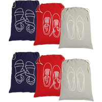 IVILLAGE Reusable and Washable 100% Pure Cotton Fabric Shoe Covers/ Bags with Drawstring Closure | Handcrafted Doodle Collection | Ideal for Travel, Home and Storage | Combo Pack of 3 | Off-White | Female