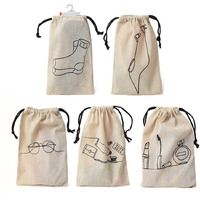 IVILLAGE Reusable and Washable Pure Cotton Fabric Travel Pouches / Bags with Drawstring Closure | Handcrafted Doodle Collection | Ideal for Earphones, Makeup, Sunglasses, Socks and Toiletries | Pack of 20
