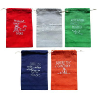 IVILLAGE Reusable and Washable Pure Cotton Fabric Travel Pouches / Bags with Drawstring Closure | Handcrafted Doodle Collection | Ideal for Earphones, Makeup, Sunglasses, Socks and Toiletries | Pack of 5 |Colored