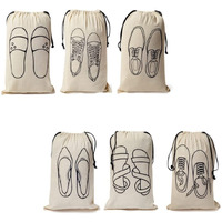 IVILLAGE Reusable and Washable 100% Pure Cotton Fabric Shoe Covers/ Bags with Drawstring Closure | Handcrafted Doodle Collection | Ideal for Travel, Home and Storage | Combo Pack of 6 | Off-White | Unisex