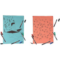 IVillage Poly Silk Printed File Folders | Suitable for Kids, Teenagers and Adults |Theme Based - Travel and Education| Lightweight, Durable & Eco-Friendly |Pack of 2 | Blue & Peach | Size : 14*10 Inch