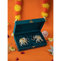 Silver Plated Trunk Up Vastu Elephant Idol  Showpiece for Good Luck, Prosperity, and Home Decoration, for Housewarming Ceremony (3 Inches) - Pack of 2