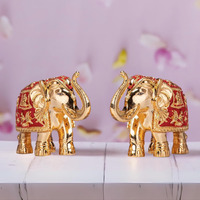 Gold Plated Meenakari Trunk Up Elephant Idol Showpiece for Vastu, Prosperity & Good Luck  3 Inches  Pack of 2  Red
