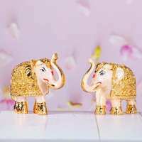 Gold Plated Trunk Up Elephant Idol Showpiece for Vastu, Prosperity, Good Luck, Gifting for House Warming and Home Decor - 3 Inches - (Pack of 2) - White