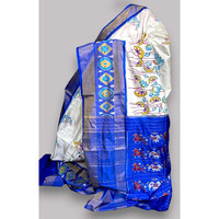 Pure Pochampally Ikkat Silk Kalamkari Designer Blue White Saree