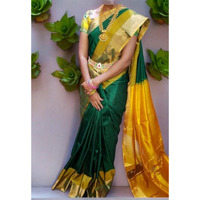 Uppada Silk Body Green, Uppada Pallu Contrast Uppada Yellow Blouse